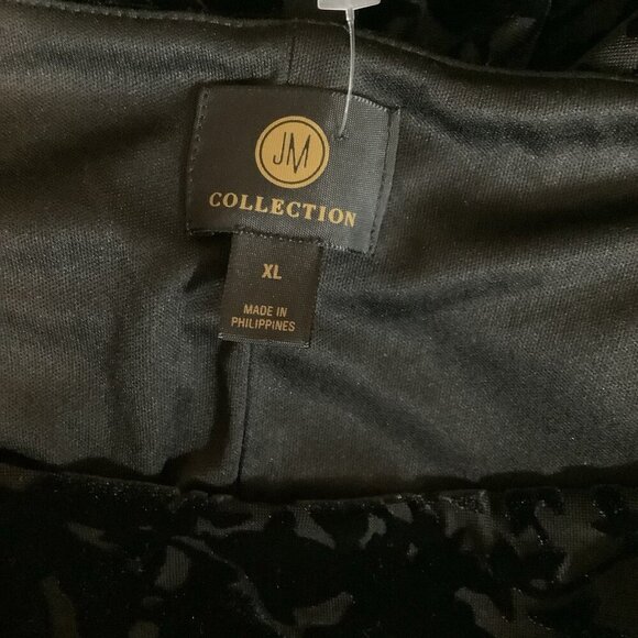 JM Collection Size XL Black Velvet Burnout Split Sleeve W/Stones Floral Top. New - Picture 6 of 8